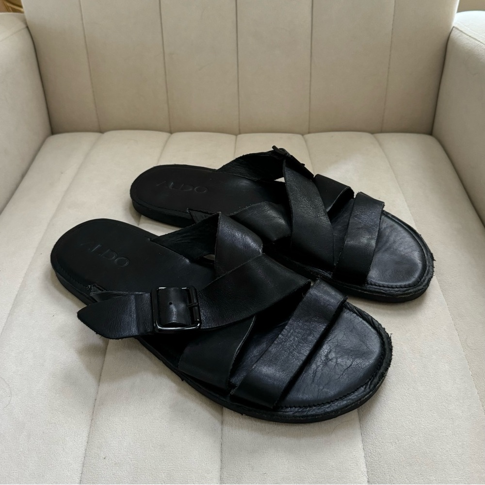 Aldo Black Men’s Leather Sandals, US M 10